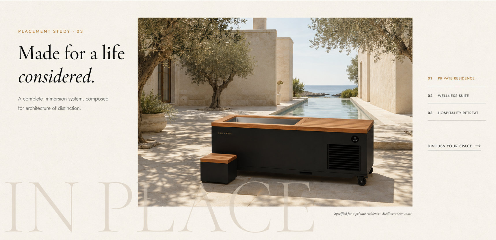 SOLENNE Privé cold immersion system placed at a Mediterranean private residence